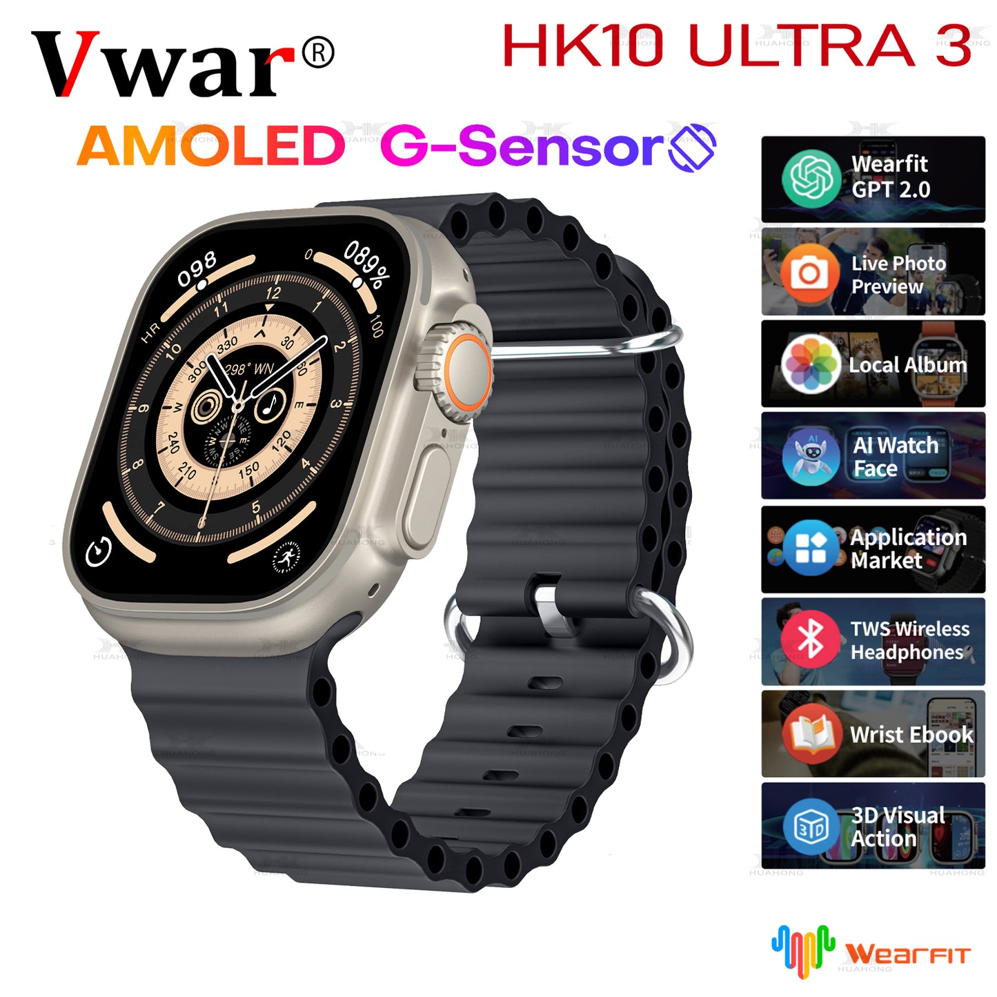 VWAR HK10 ULTRA 3 reloj inteligente - 2.02" pantalla AMOLED, G-Sensor, 1GB ROM, AI Features