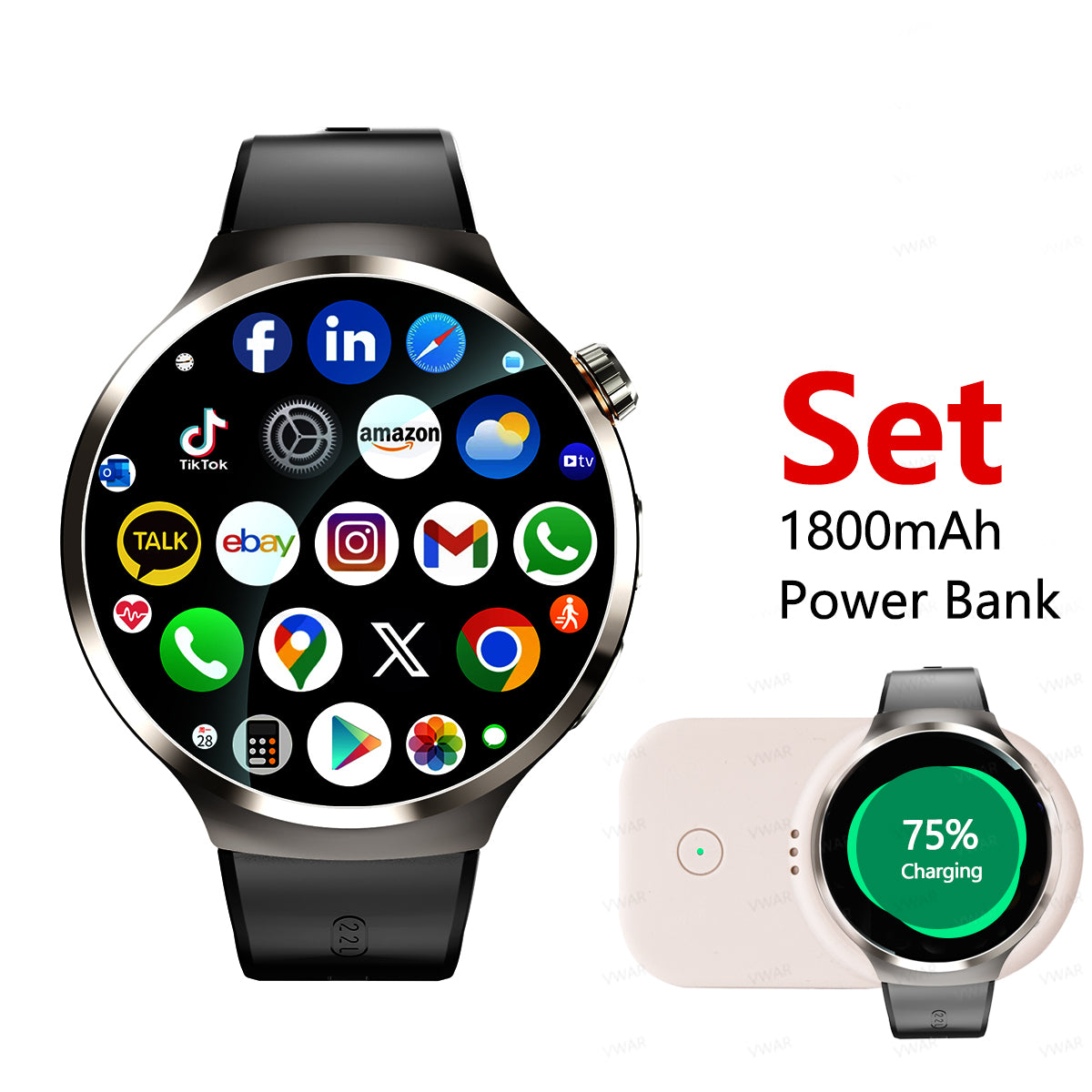 VWAR Core5 4G LTE Smart Watch- Android 13/Bluetooth Dual System, Dual Camera, 1.75" AMOLED Screen