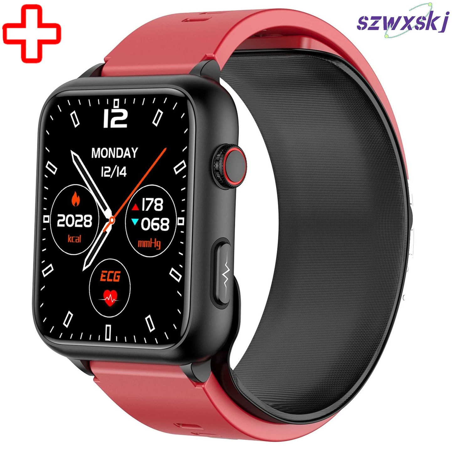 de grado médico reloj inteligente bomba de aire airbag monitor de presión arterial ECG no invasivo Blood Sugar frecuencia cardíaca Uric Acid reloj para mayores