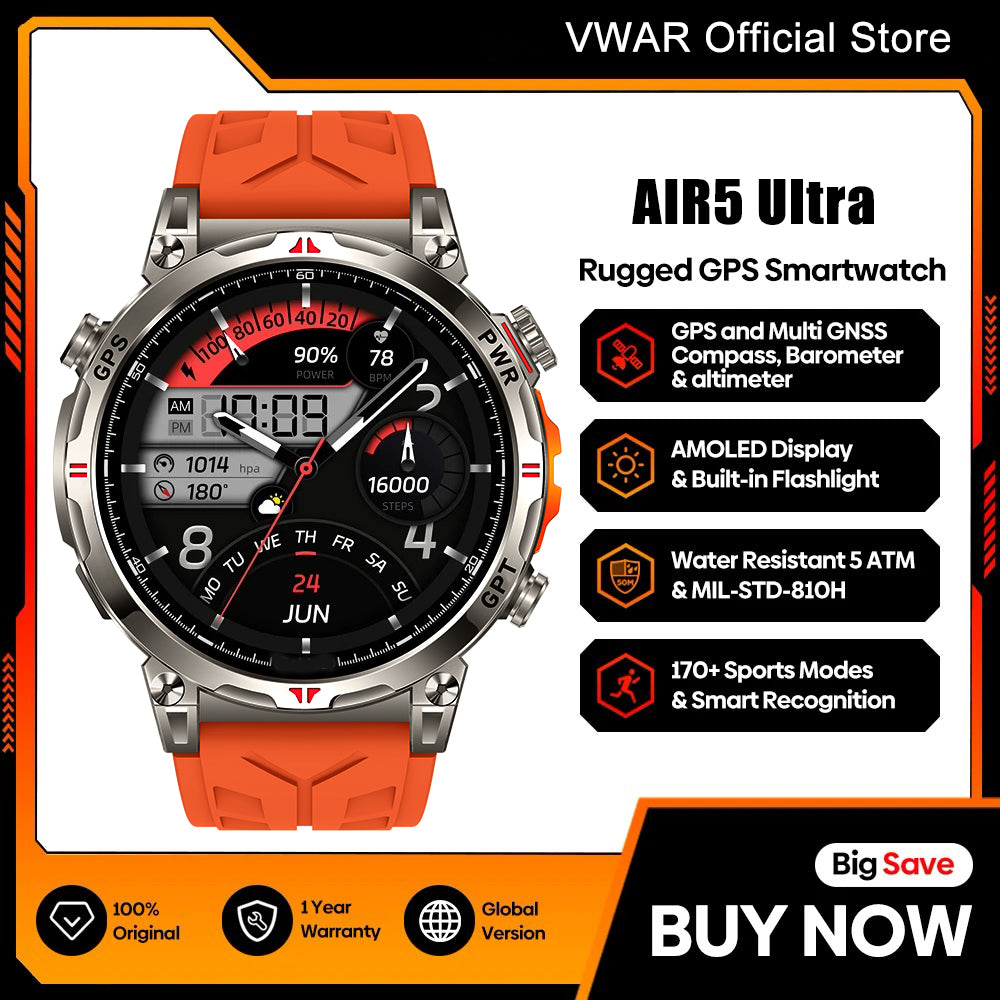 VWAR AIR5 Ultra reloj inteligente- con GPS, 30m resistente al agua, ChatGPT