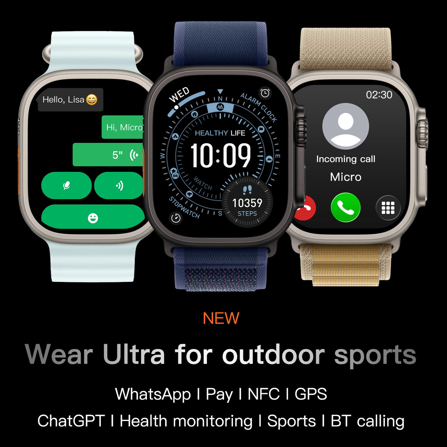 VWAR AI Ultra 5 49mm Smart Watch | WhatsApp Reply, Voice Assistant, ChatGPT, 3ATM Waterproof