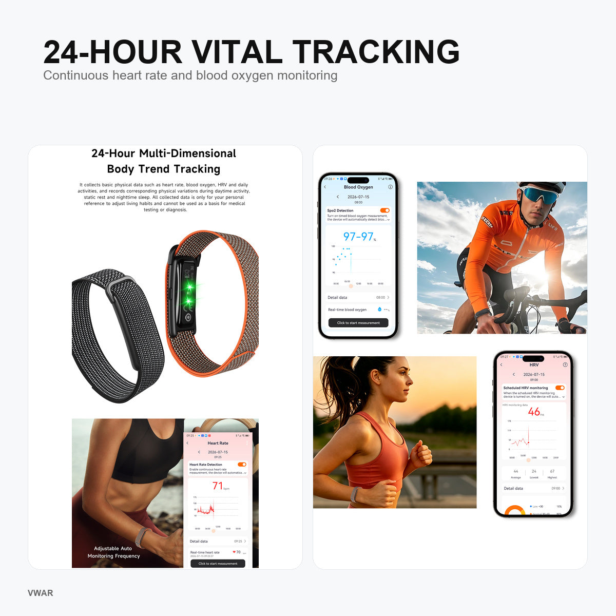VWAR AIR Screenless Smart Band with Al Analysis Blood Oxygen 180+ Sport Modes Health Fitness Tracker