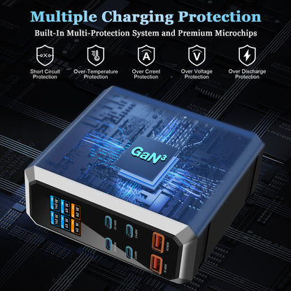 240W Digital GaN Charger PD3.1 140W USB Type C 6 Ports Desktop Fast Charging Station for IPhone Samsung Xiaomi MacBook Laptops
