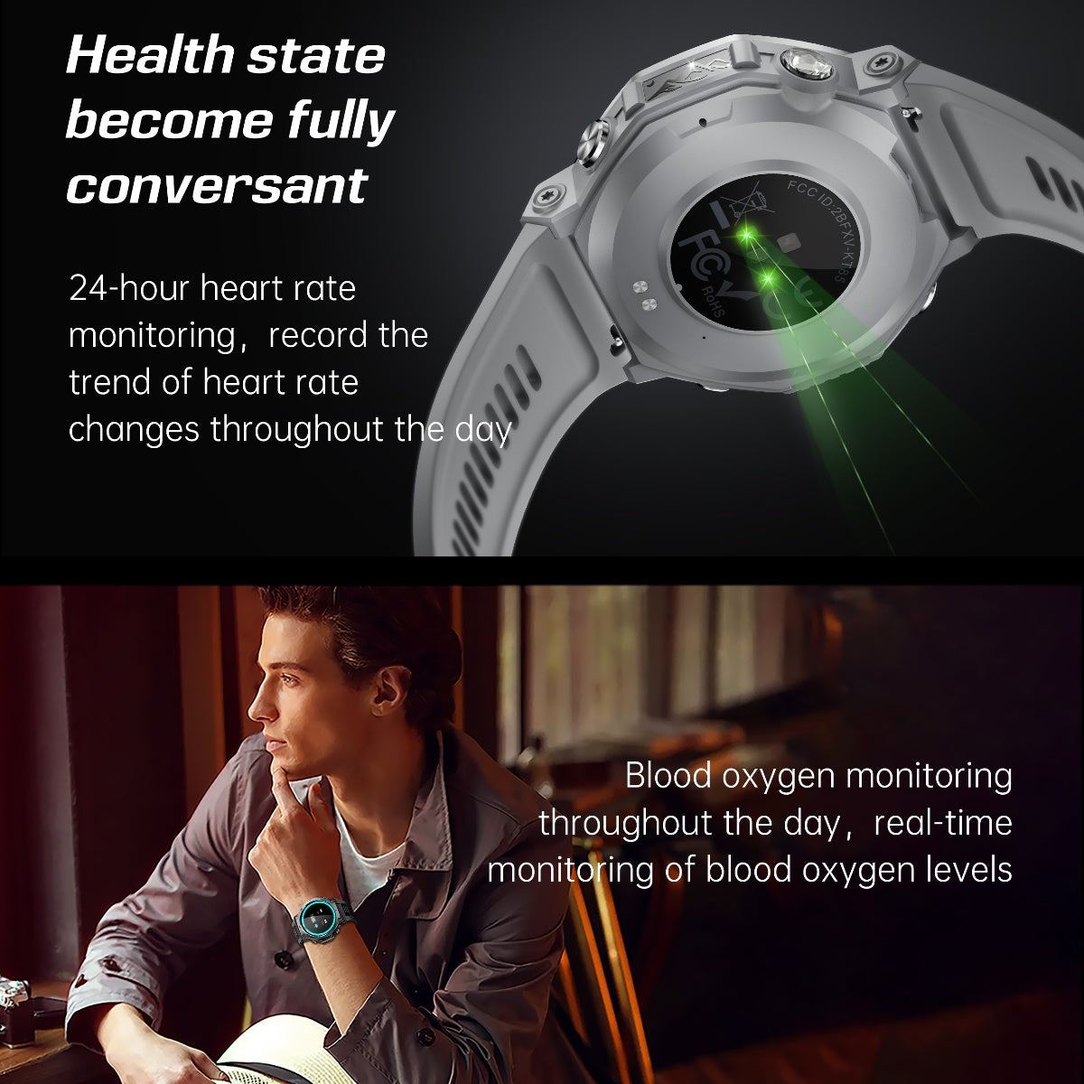 VWAR T-Rex Smartwatch mit Taschenlampe & UV-Licht 5ATM Wasserdichter Bluetooth-Anruf