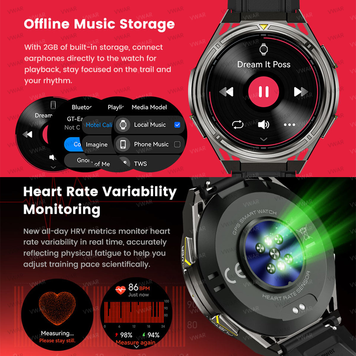 VWAR Tank X2 Pro Smartwatch – GPS-Offline-Karten/Musik, AMOLED-Display, 5 ATM wasserdicht