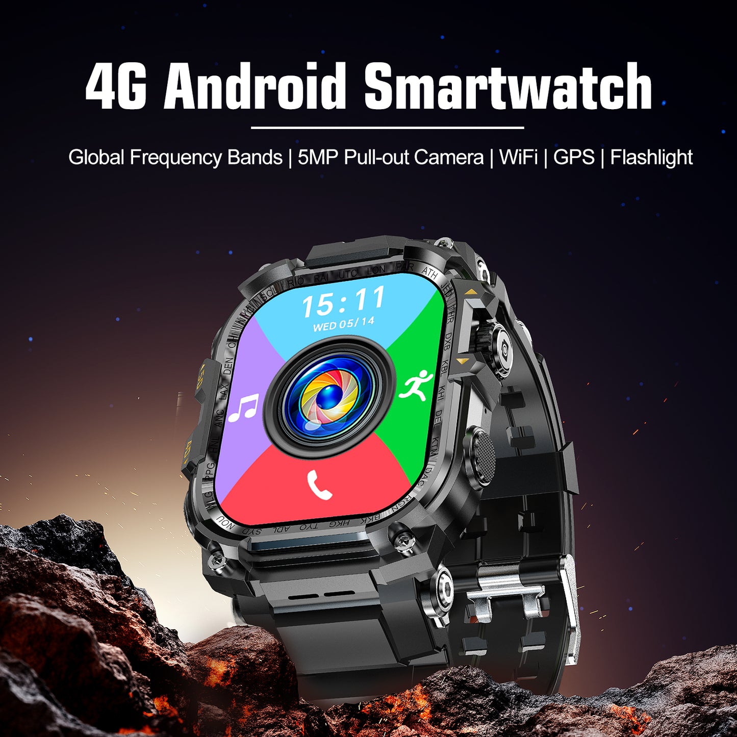 VWAR TANK Z2 Ultra táctico 4G reloj inteligente - linterna, AMOLED, GPS, cámara Android reloj inteligente