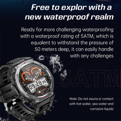 VWAR T-Rex Smartwatch mit Taschenlampe & UV-Licht 5ATM Wasserdichter Bluetooth-Anruf