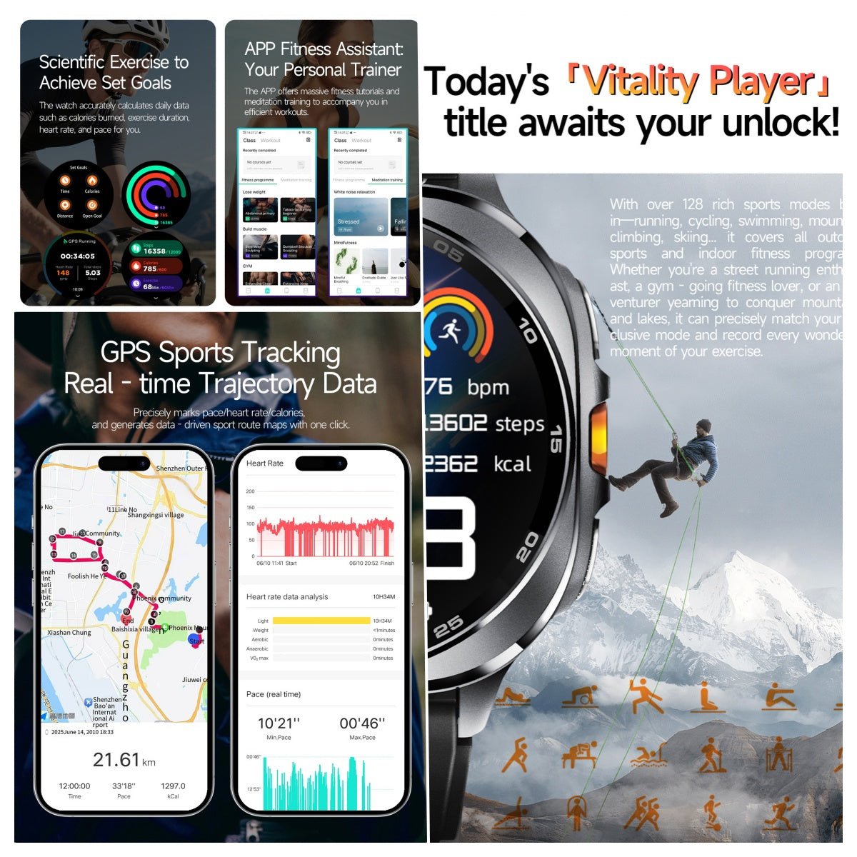 VWAR U8 Ultra Smartwatch, integrierte GPS-Taschenlampe, 3 ATM wasserdicht, für Samsung IOS
