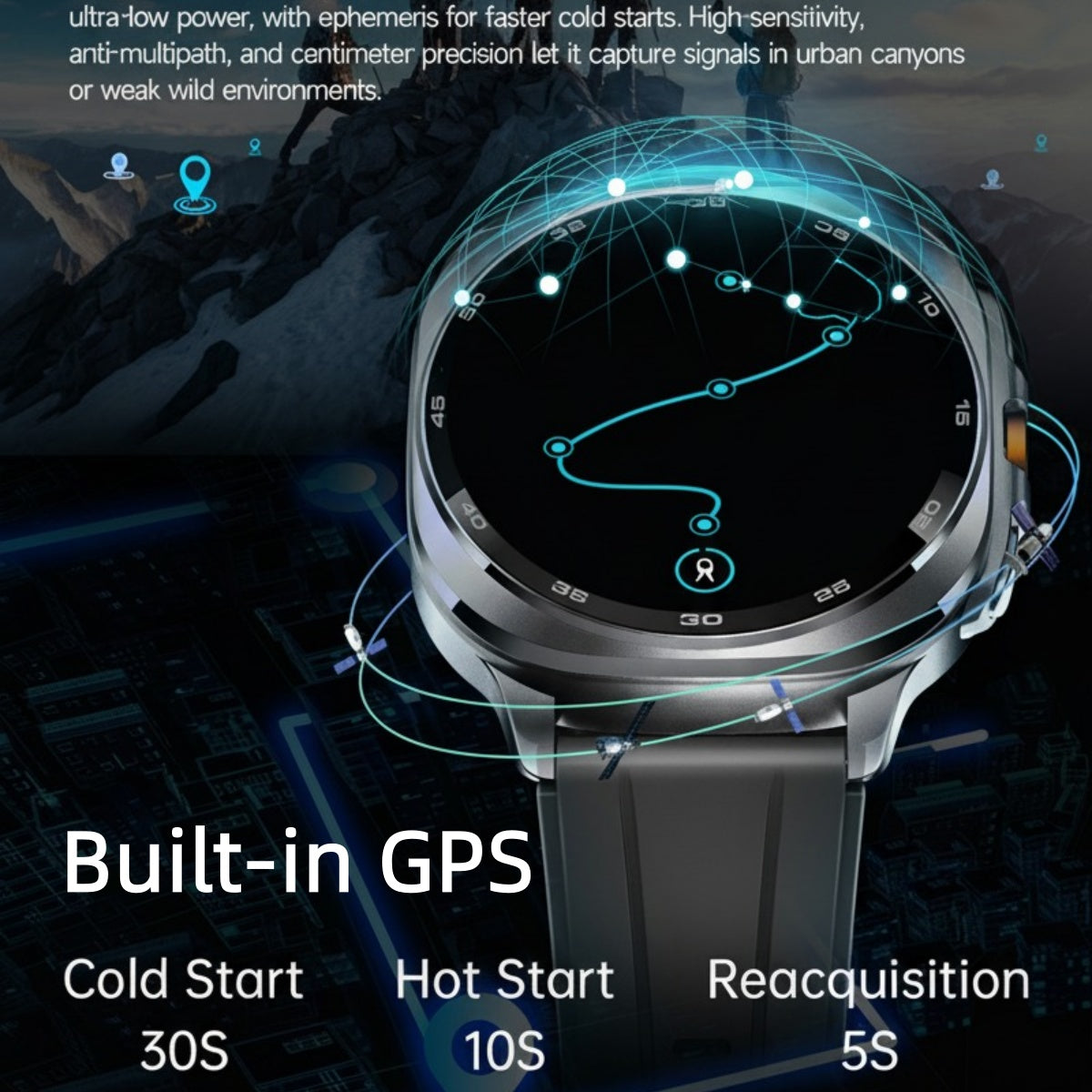 VWAR U8 Ultra Smartwatch, integrierte GPS-Taschenlampe, 3 ATM wasserdicht, für Samsung IOS