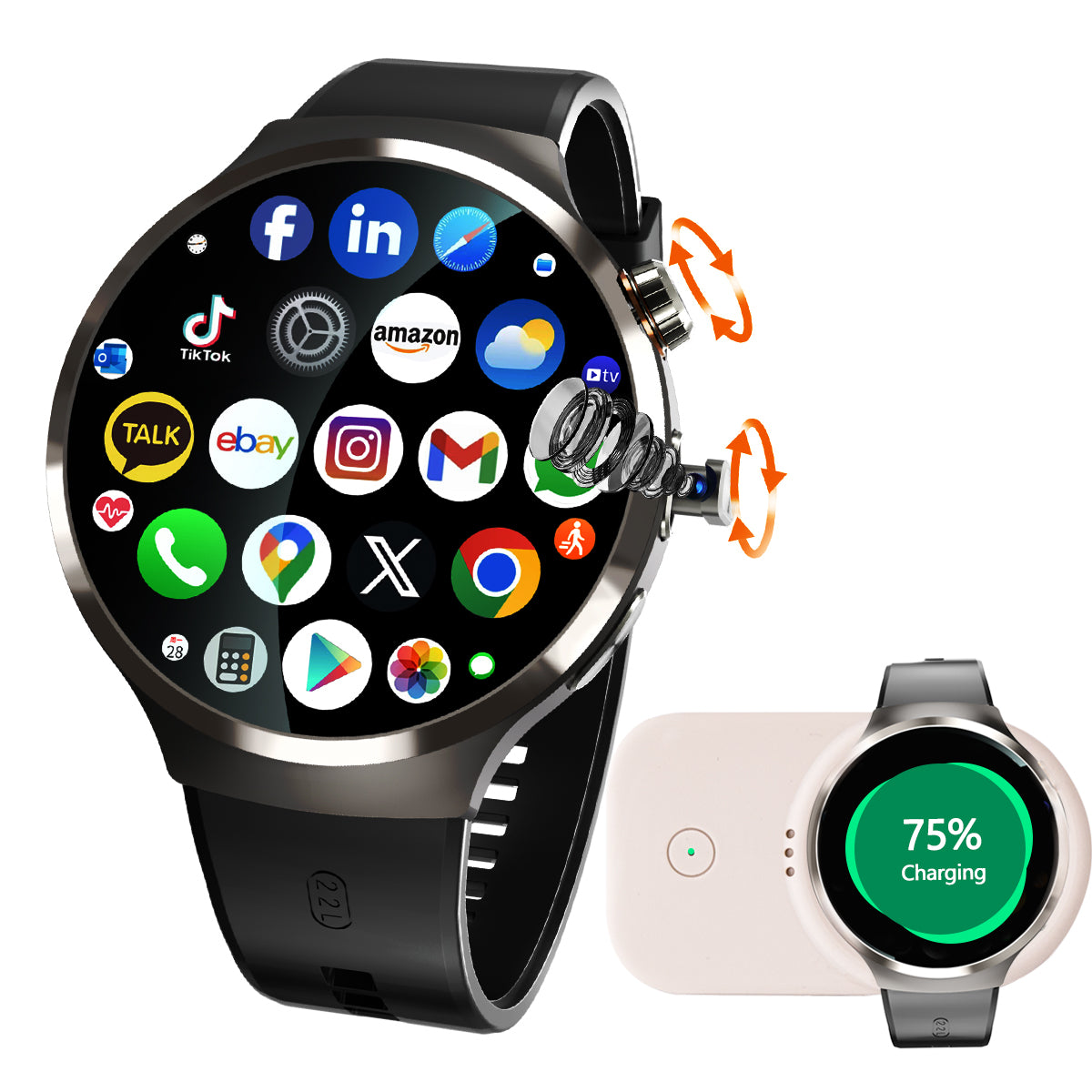 VWAR Core5 4G LTE Smart Watch- Android 13/Bluetooth Dual System, Dual Camera, 1.75" AMOLED Screen