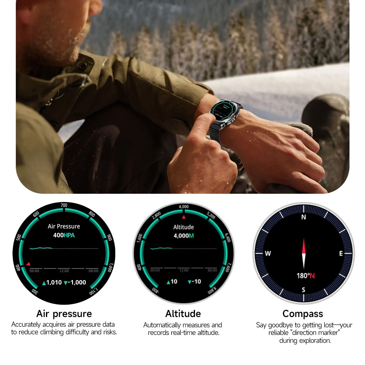 VWAR U8 Ultra Smartwatch, integrierte GPS-Taschenlampe, 3 ATM wasserdicht, für Samsung IOS