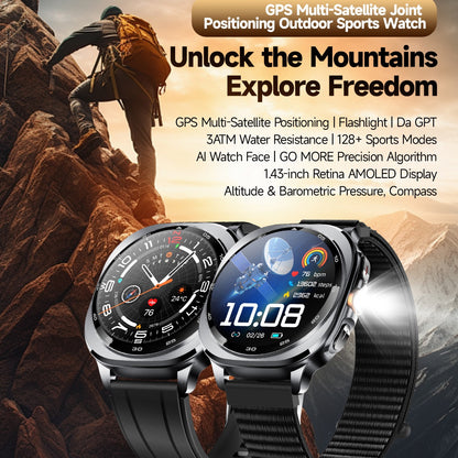 VWAR U8 Ultra Smartwatch, integrierte GPS-Taschenlampe, 3 ATM wasserdicht, für Samsung IOS
