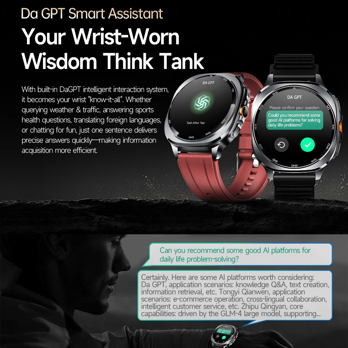 VWAR U8 Ultra Smartwatch, integrierte GPS-Taschenlampe, 3 ATM wasserdicht, für Samsung IOS