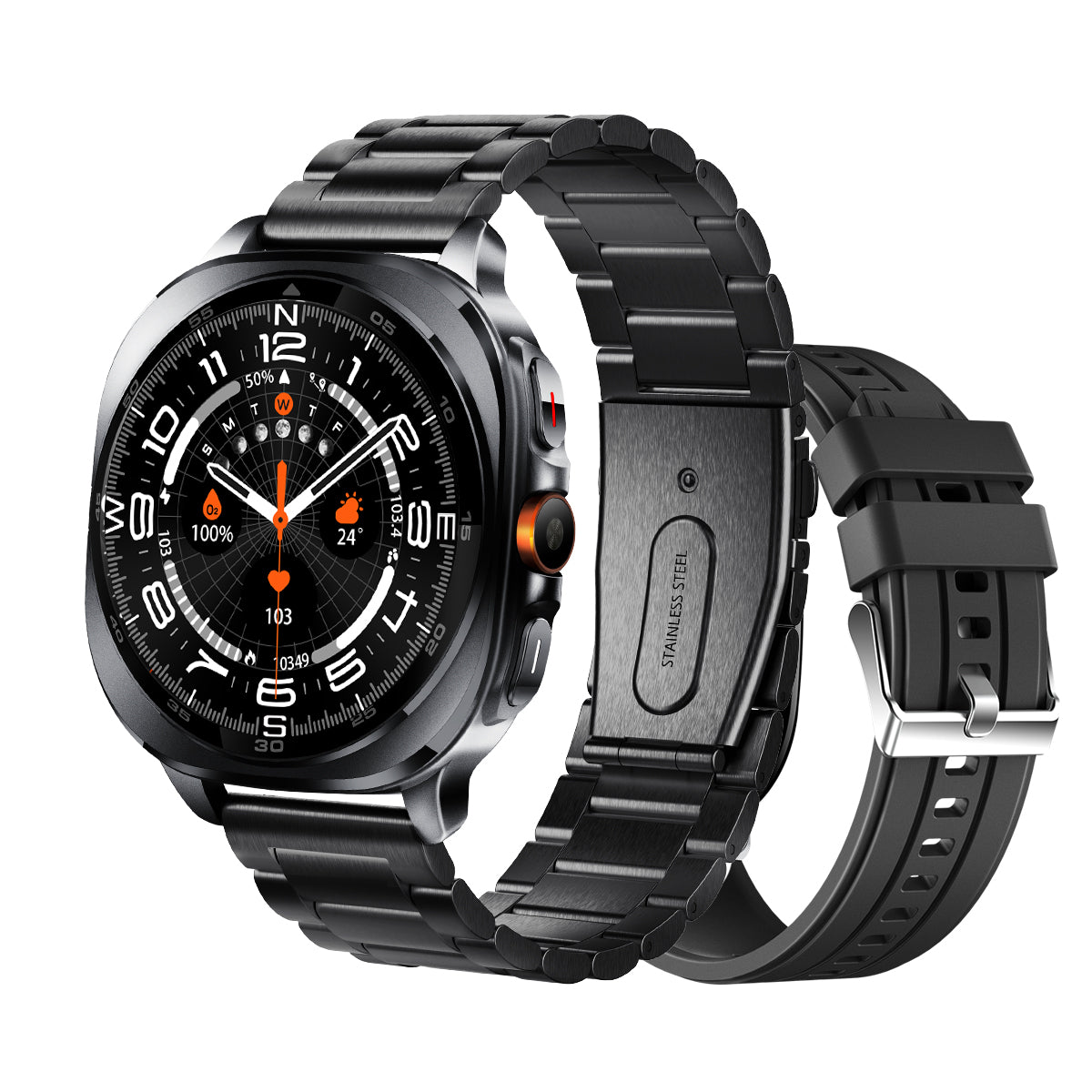 VWAR U8 Ultra Smartwatch, integrierte GPS-Taschenlampe, 3 ATM wasserdicht, für Samsung IOS