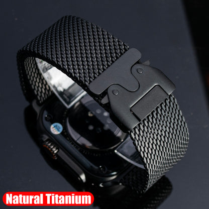 100% pure Titanium Milanese Loop Strap for Apple Watch Ultra 3/2 49mm Series 11 10 46mm Natural Titanium Band