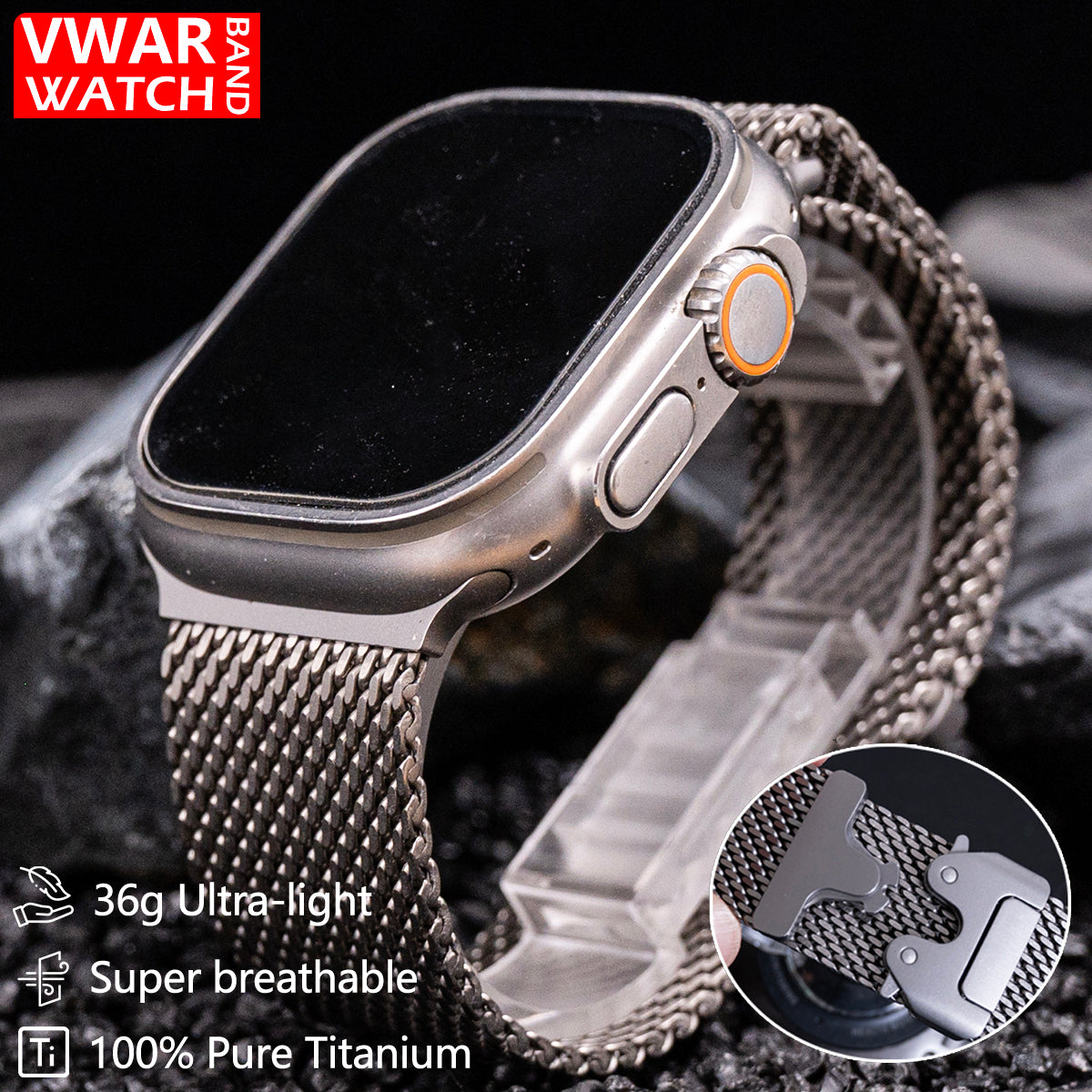 100% pure Titanium Milanese Loop Strap for Apple Watch Ultra 3/2 49mm Series 11 10 46mm Natural Titanium Band