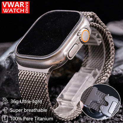 100% pure Titanium Milanese Loop Strap for Apple Watch Ultra 3/2 49mm Series 11 10 46mm Natural Titanium Band