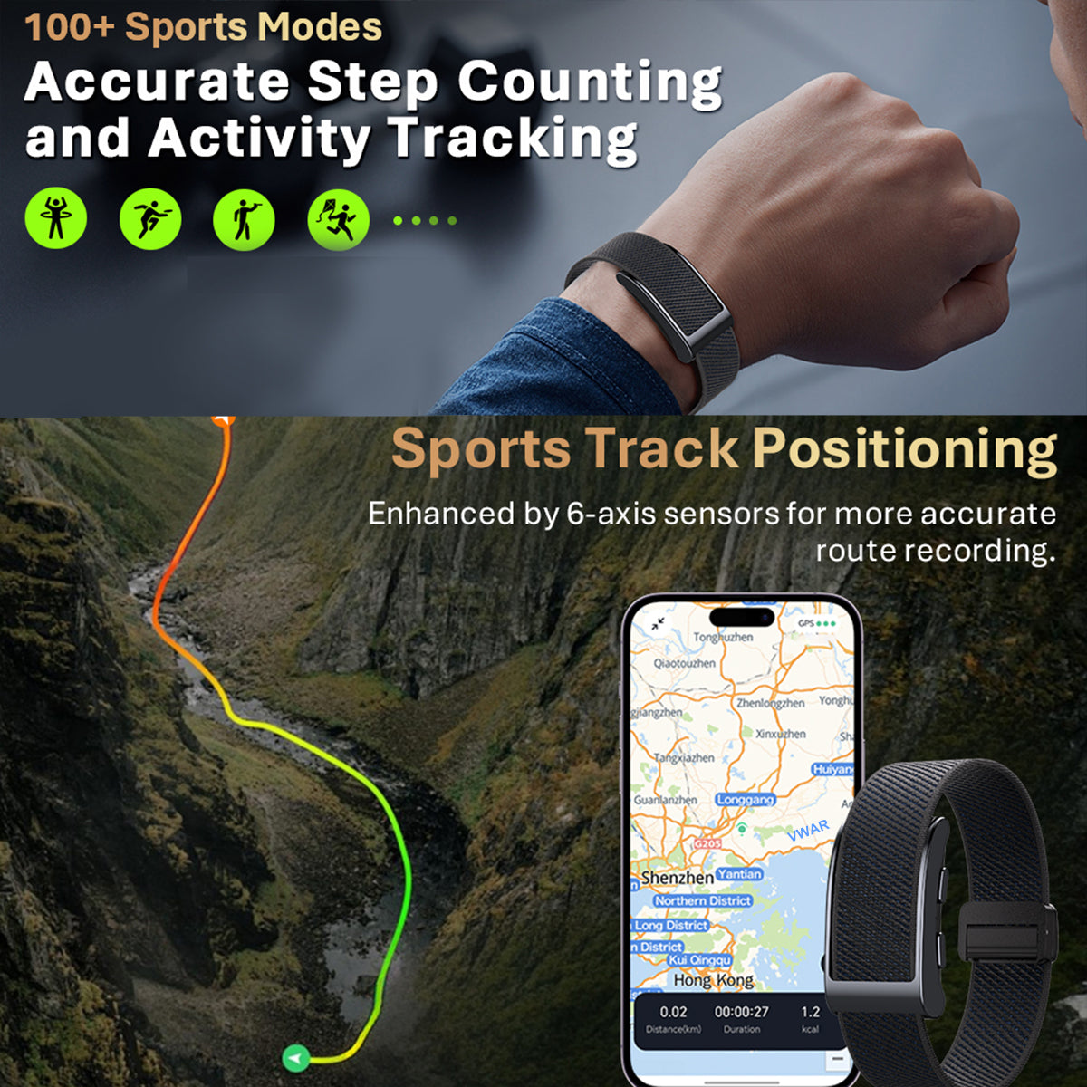 VWAR PACE Screenless Fitness Tracker Built-in GPS, Al Health Analysis Sport Smart Band