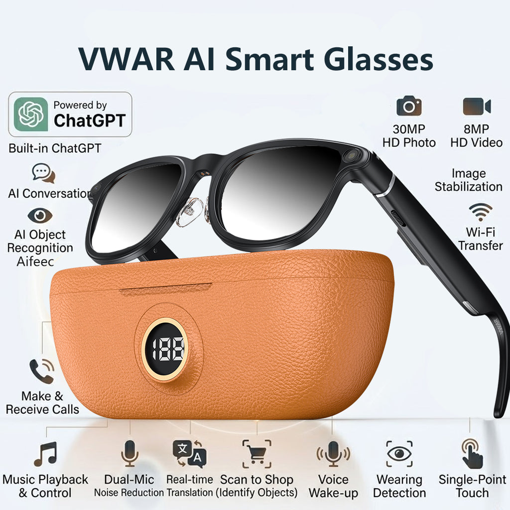 VWAR X1 Ultra Smart Glasses 30MP HD Camera Language Translation ChatGPT WIFI 4K 8MP Video Recording