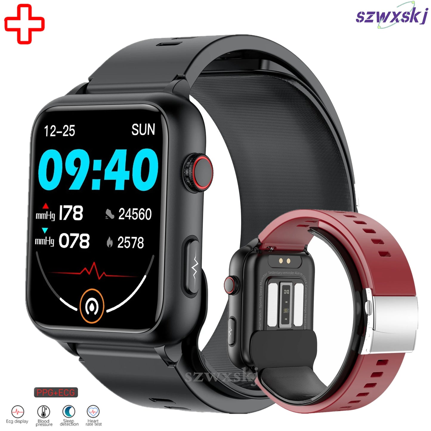 Medizinische Smartwatch, Luftpumpe, Airbag, Blutdruckmessgerät, EKG, nicht-invasive Blutzucker-Herzfrequenz, Harnsäure, ältere Uhr