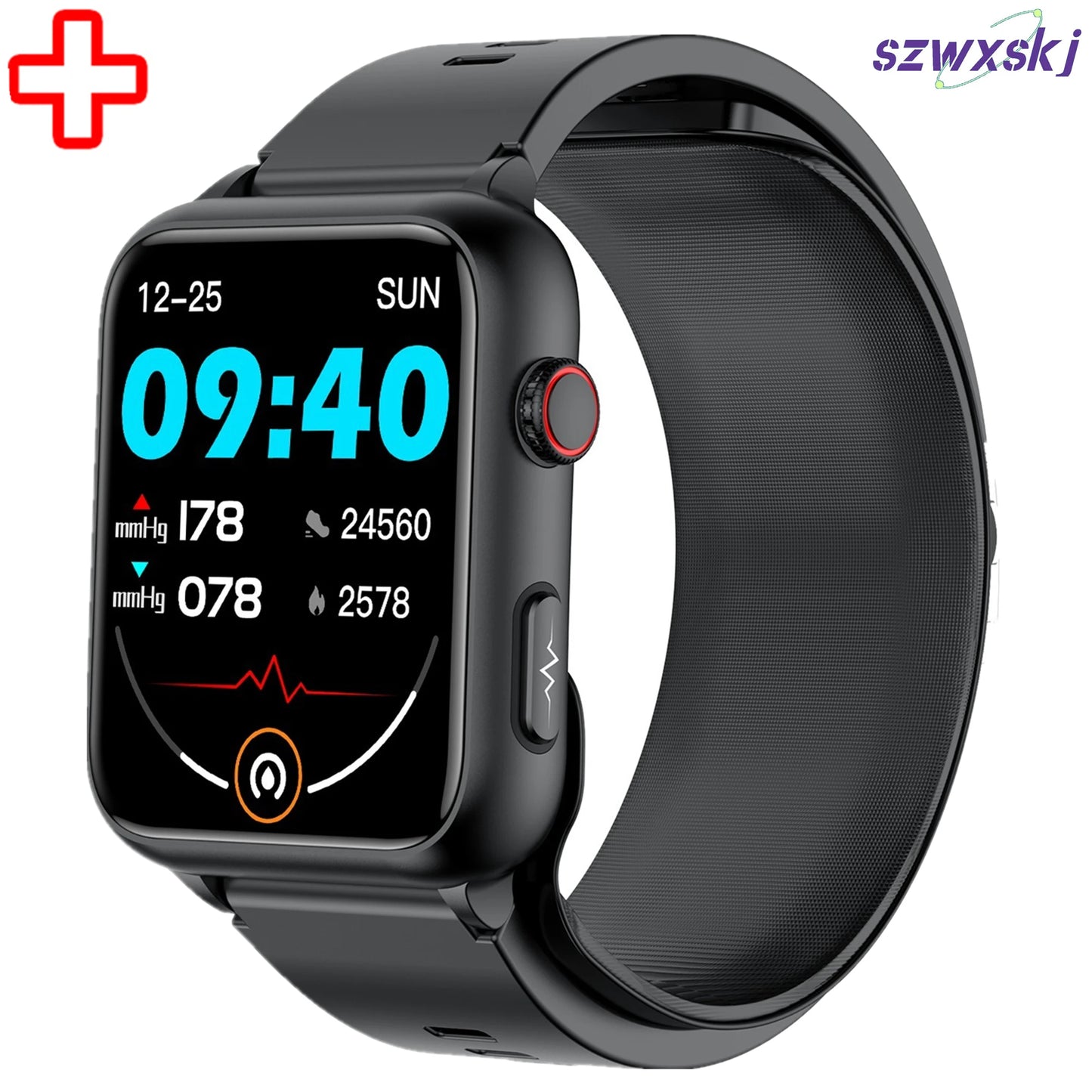 Medizinische Smartwatch, Luftpumpe, Airbag, Blutdruckmessgerät, EKG, nicht-invasive Blutzucker-Herzfrequenz, Harnsäure, ältere Uhr