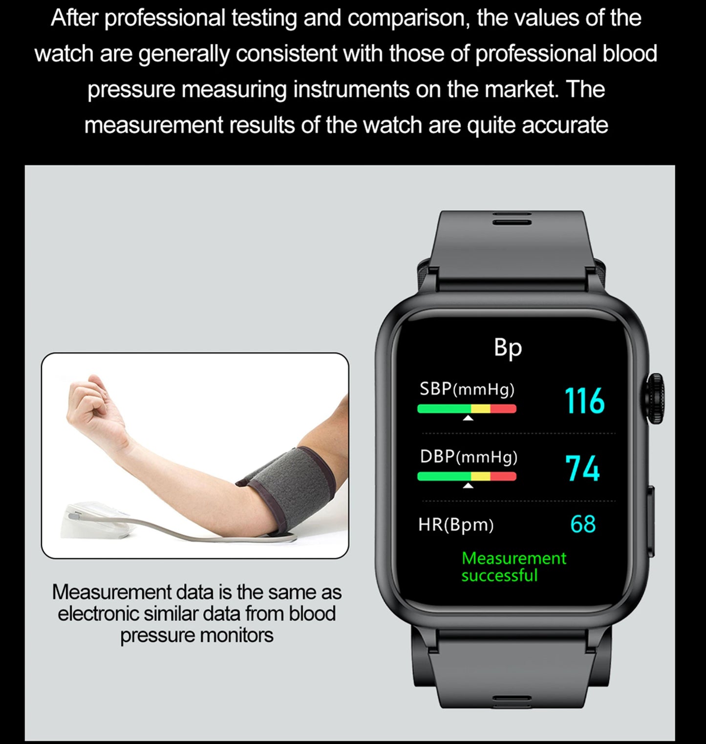 Medizinische Smartwatch, Luftpumpe, Airbag, Blutdruckmessgerät, EKG, nicht-invasive Blutzucker-Herzfrequenz, Harnsäure, ältere Uhr