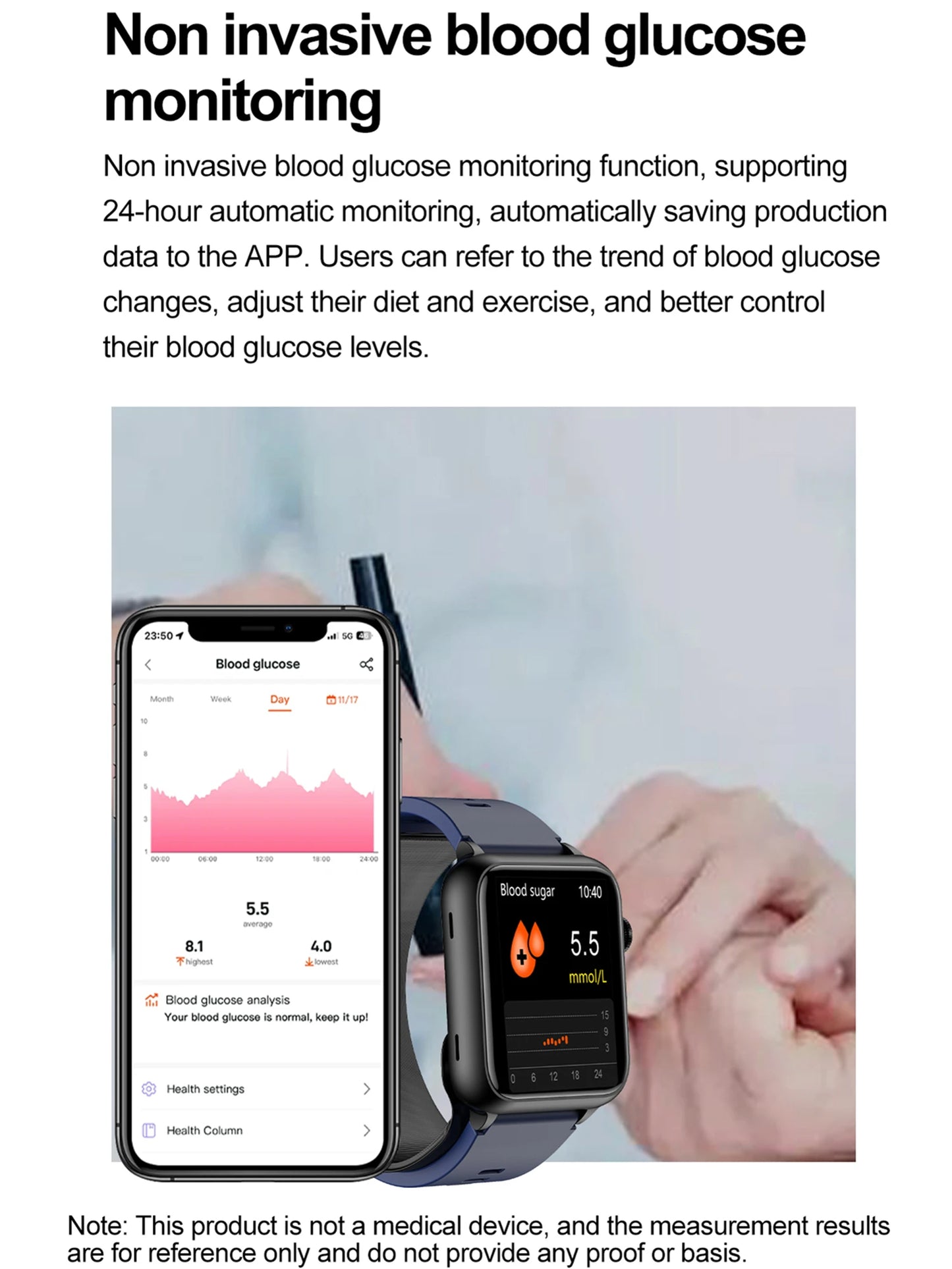 Medizinische Smartwatch, Luftpumpe, Airbag, Blutdruckmessgerät, EKG, nicht-invasive Blutzucker-Herzfrequenz, Harnsäure, ältere Uhr