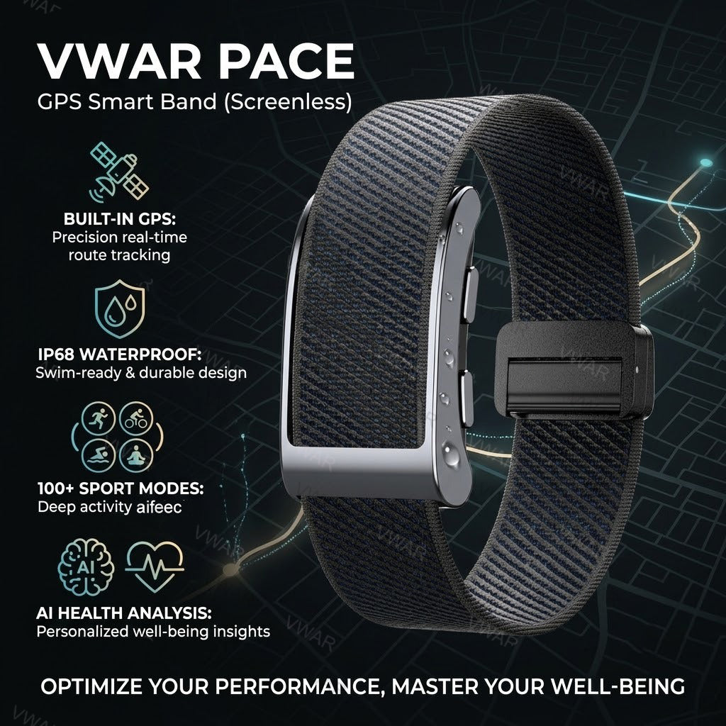 VWAR PACE Screenless Fitness Tracker Built-in GPS, Al Health Analysis Sport Smart Band