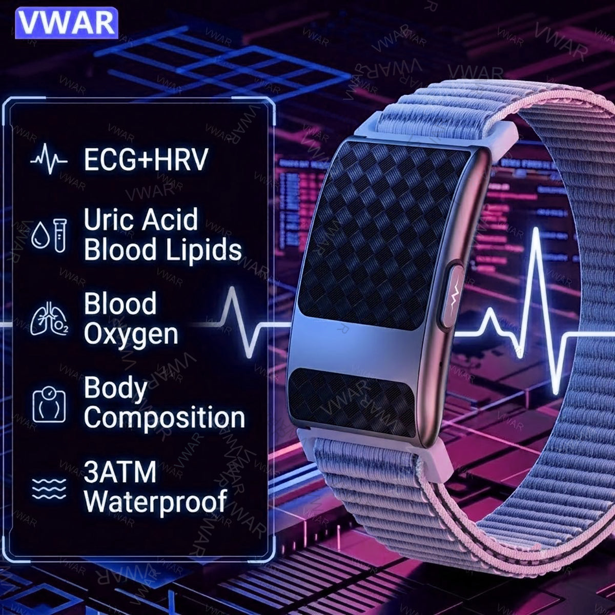 VWAR FLOW Screen-Free ECG Smart Health Band with HRV & Health Monitoring