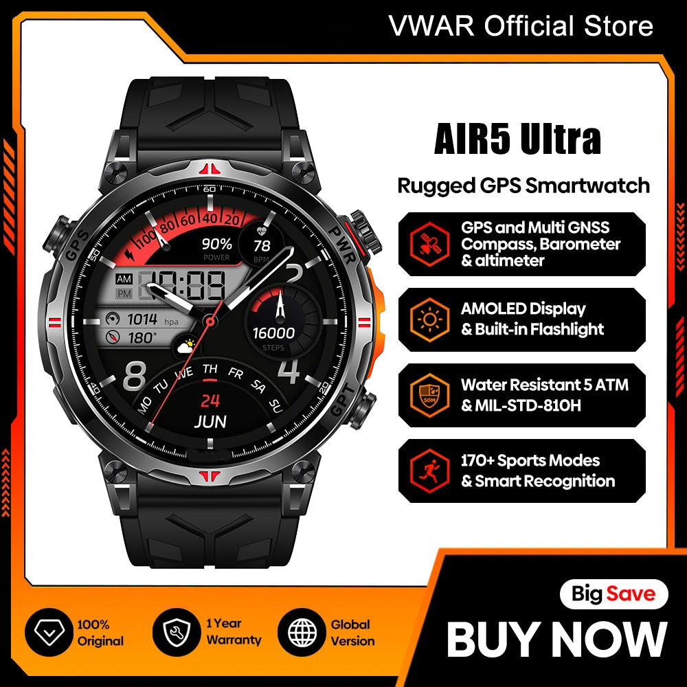 VWAR AIR5 Ultra Smartwatch – integriertes GPS, 30 m wasserdicht, ChatGPT