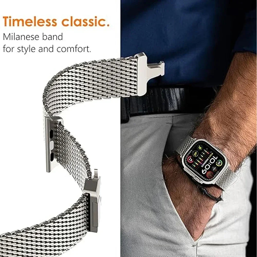 100% pure Titanium Milanese Loop Strap for Apple Watch Ultra 3/2 49mm Series 11 10 46mm Natural Titanium Band