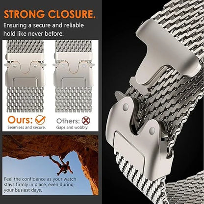 100% pure Titanium Milanese Loop Strap for Apple Watch Ultra 3/2 49mm Series 11 10 46mm Natural Titanium Band