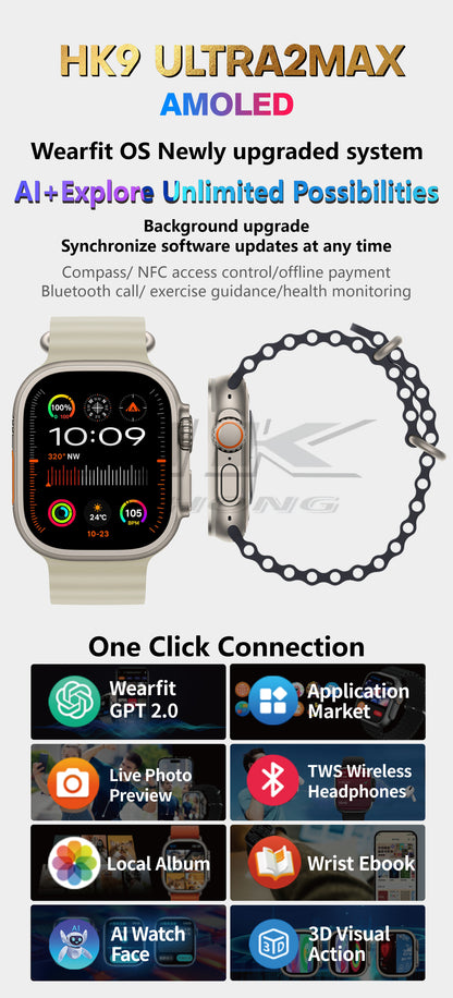 HK9 Ultra 2 MAX Smartwatch unterstützt Live-Fotos-Vorschau – 2024 NEU – von VWAR