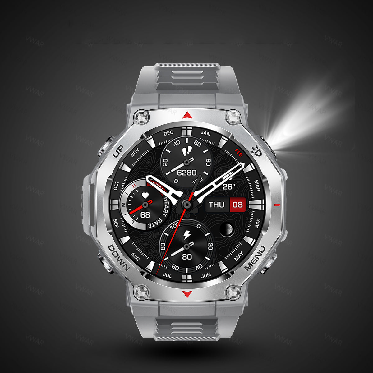 VWAR T-Rex Smartwatch mit Taschenlampe & UV-Licht 5ATM Wasserdichter Bluetooth-Anruf