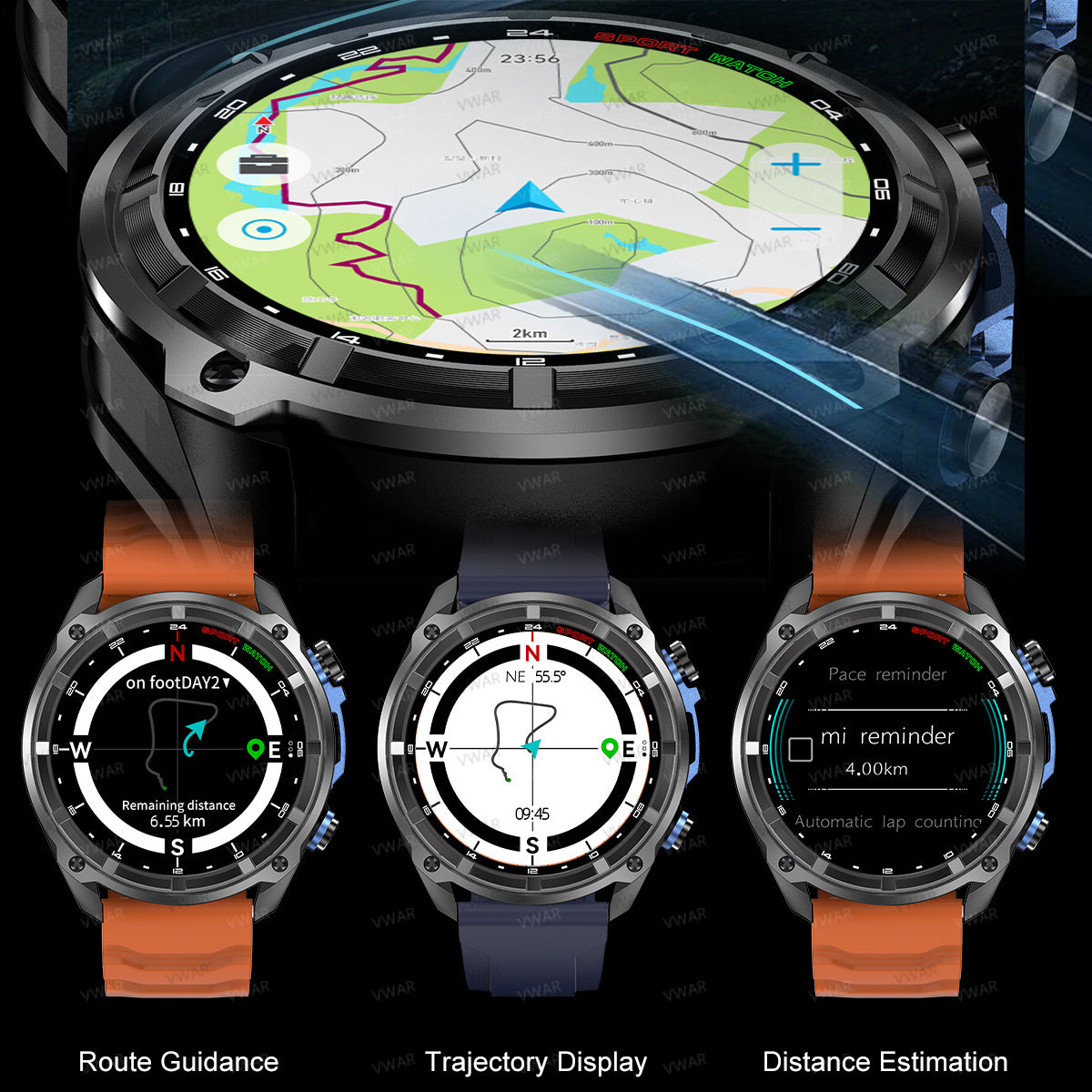 VWAR DT G1 táctico reloj inteligente con GPS mapa offline, 4GB Memory, 3 ATM resistente al agua hombre militar Watches