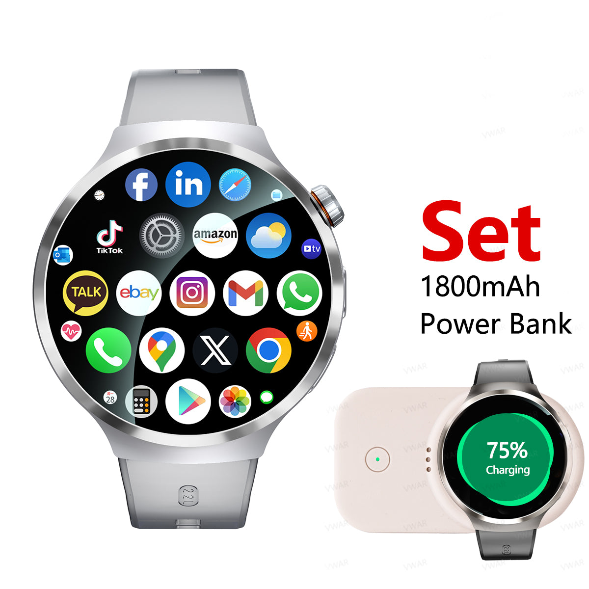 VWAR Core5 4G LTE Smart Watch- Android 13/Bluetooth Dual System, Dual Camera, 1.75" AMOLED Screen