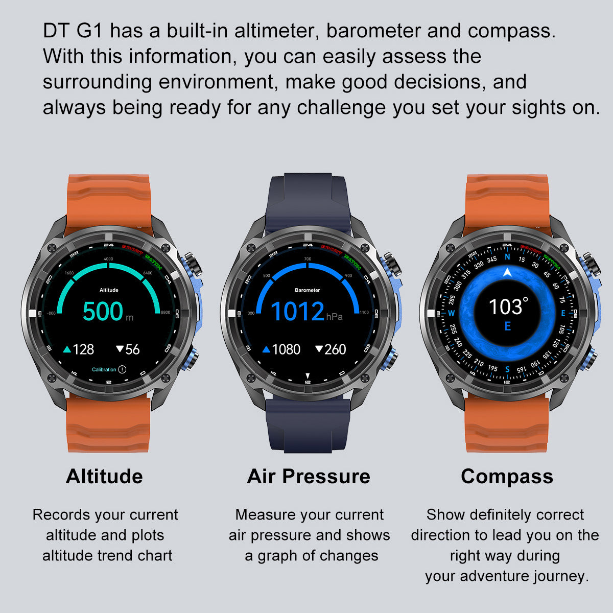 VWAR DT G1 táctico reloj inteligente con GPS mapa offline, 4GB Memory, 3 ATM resistente al agua hombre militar Watches