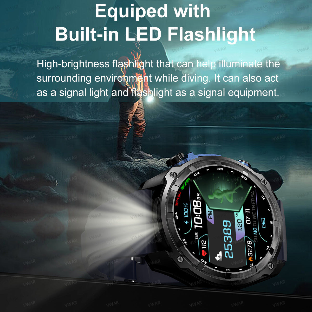 VWAR DT G1 táctico reloj inteligente con GPS mapa offline, 4GB Memory, 3 ATM resistente al agua hombre militar Watches