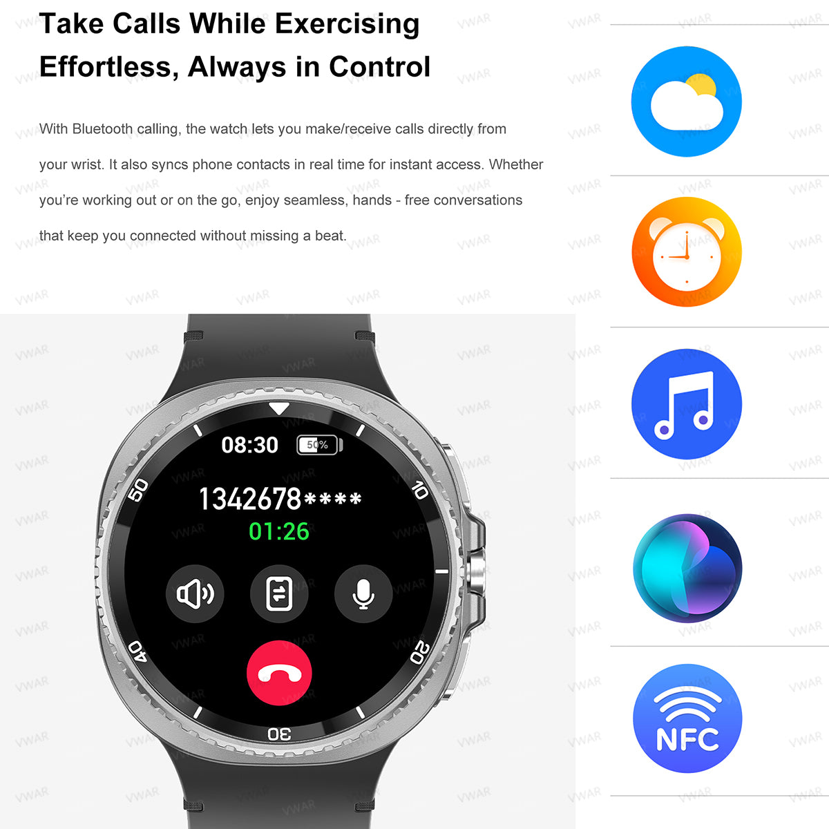 VWAR HD8C Smart Watch 8 Classic 46 mm mit drehbarer Lünette, NFC, 3ATM wasserdicht